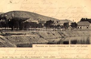 1901 Bad Deutsch-Altenburg, Panorama von Deutsch-Altenburg mit Bade- und Curhaus / spa, baths