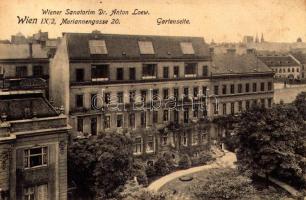 1908 Wien, Vienna, Bécs; Wiener Sanatorium Dr. Anton Loew, Gartenseite. Mariannengasse 20. / sanatorium, garden (fl)