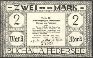 Német Birodalom / Weimari Köztársaság / Buchau 1921. 25Pf + 50Pf + 1M + 2M + 3M + 5M 6 klf db, telje...