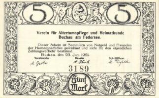 Német Birodalom / Weimari Köztársaság / Buchau 1921. 25Pf + 50Pf + 1M + 2M + 3M + 5M 6 klf db, telje...