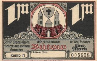 Német Birodalom / Weimari Köztársaság / Bütow DN 50Pf + 75Pf + 1M + 2M + 3M 5 klf db, teljes sor T:I