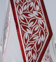 Karl Palda italos üveg. Dugóval, lapra csiszolt, bíborpácolt, köszörült mintás üveg, pattogzással, m...