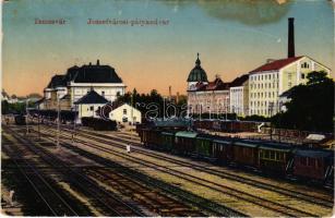 1916 Temesvár, Timisoara; Józsefvárosi pályaudvar, vasútállomás, vonatok. Feder R. Ferenc kiadása / Iosefin railway station, trains (fl)