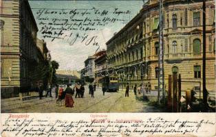 1906 Temesvár, Timisoara; Gyárváros, Andrássy út, villamos / Fabric, street, tram (szakadások / tears)