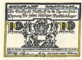 Német Birodalom / Weimari Köztársaság / Rostock 1922. 10Pf + 25Pf + 50Pf 3 klf db, teljes sor T:I