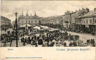 1904 Máramarossziget, Sighetu Marmatiei; Fő tér, piac, Az Angol Bolt, üzletek. Wizner és Dávid kiadása / main square, market, shops (fa)