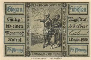 Német Birodalom / Weimari Köztársaság / Glogau 1920. 10Pf + 25Pf + 50Pf + 75Pf + 1M 5 klf db, teljes...