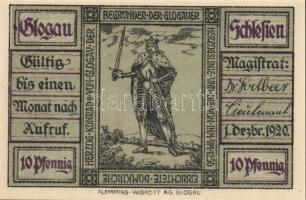 Német Birodalom / Weimari Köztársaság / Glogau 1920. 10Pf + 25Pf + 50Pf + 75Pf + 1M 5 klf db, teljes...