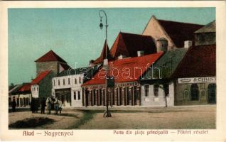 Nagyenyed, Aiud; Parte din piata principalla / Fő tér, Lang, Rosenthal & Palmhert üzlete, Schust. gyógyszertár. Székelyné kiadása / square, shops, pharmacy