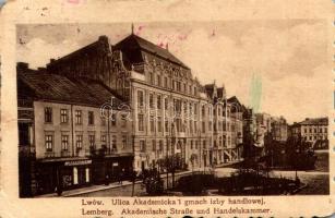 1916 Lviv, Lwów, Lemberg; Ulica Akademicka i gmach izby handlowej / Akademische Straße und Handelskammer / street view, Chamber of Commerce (fl)