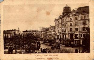 1917 Lviv, Lwów, Lemberg; Plac Maryacki / Marienplatz / square, tram (EM)