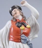 Herendi táncoló juhász, kézzel festett, jelzett, hiányos, m: 30,5 cm