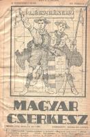 Magyar Cserkész. A Magyar Cserkészszövetség hivatalos lapja. Szerkeszti: Hermann Győző. Megjelenik minden hó 1-én. II. évfolyam, 2-12., III. évfolyam, 1-12. szám. (1921. február - 1922. december). [Egybekötve.] Budapest, 1921-1922. (Fráter és Társa ny.) [21]-267 + [1] p.; 263 + [1] p. Az Angliában 1907-ben indult cserkészmozgalomról először 1910-ben számolt be az ifjúsági sajtó, ugyanebben az évben pedig meg is alakultak az első magyar cserkészcsapatok, a Magyar Cserkészszövetség pedig két évre rá, 1912-ben létesült. A természetjárást, természetszeretetet, természetismeretet, életrevalóságot, segítőkészséget, hazafiasságot, honismeretet, bajtársiasságot és valláserkölcsi nevelést célul kitűző ifjúsági mozgalmat a Tanácsköztársaság idején betiltották, 1919 őszén alakult újjá, 1920-ban pedig Magyar Cserkész néven elindult önálló periodikája, évi 12 számmal. A cserkészéletből vett szövegközti grafikákkal és cserkészeti ismeretterjesztő ábrákkal gazdagon illusztrált folyóirat hírt ad a nemzetközi cserkészéletről, térképészeti, tájékozódási, táborozási, elsősegély-nyújtási, cserkészeti szakcikkeket közölt, cserkészeti témájú elbeszélések mellett. A lapszámok terjedelme változó: 20-36 oldal terjedelem között mozog. Kötetünk első és utolsó lapszámának egyes levelei kijárnak, a kötet fűzése e helyeken meglazult. Néhány ív fűzése a gerincnél megerősítve, egy címlevélen kisebb pótlás. A II. évfolyam lapszámaiból 4, a III. évfolyam lapszámaiból 6 levél hiányzik. Sérült gerincű, kopottas korabeli félvászon kötésben.