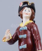 Antik német barokk férfi porcelán figura, restaurált, m: 12,5 cm