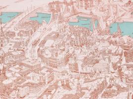 1992 Budapest grafikai látképe, rajzolta: Magyar Béla, kiadó: Andrikó Katalin és Babó Klára, a nevez...