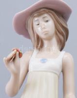 Lladro kalapos hölgy, sérült, jelzett, m: 26 cm