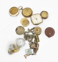 Vegyes óra és óraalkatrész tétel: régi zsebóra tokok, szerkezet, óraláncok, retró vekker, karóra, stb.