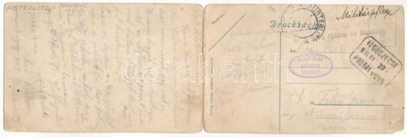 1914 Slavkov u Brna, Austerlitz; Bürgerschule / school. 2-tiled folding panoramacard (EM)