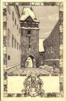 1917 Jindrichuv Hradec, Neuhaus i. Böhmen; Nezárecká bráma / city gate. Art Nouveau s: Jano Sramek (fl)