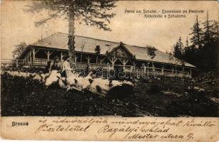 1906 Brassó, Kronstadt, Brasov; Partie am Schuler / Kirándulás Keresztényhavasra, menedékház / Escursiune pe Pestovar, mountain tourist house, chalet (fl)