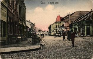 1917 Cacak, Glavna ulica / main street, pharmacy, Hotel Russia, shops (EK) + "M. kir. VI/29. npf. hadtáp. zászlóalj"