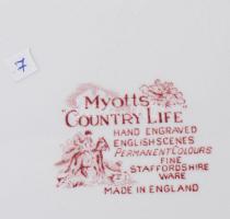 Myotts Country Life pecsenyés tál + 2 darab köretes tál + szószos tál, jelzett, kis kopással