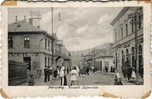 1918 Petrozsény, Petrosani; Kossuth Lajos utca, kávéház, Vogel, Grüner és Szander J. üzlete / street, shops (kopott sarok / worn corner)