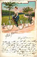 1900 All Heil! / Kerékpáros üdvözlet / Cycling greetings, bicycles. No. 34. Art Nouveau, litho (EK)