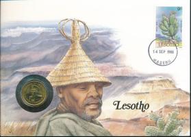 Lesotho 1979. 5l érme bélyeges borítékon, német nyelvű leírással T:UNC Lesotho 1979. 5 Lisente coin in letter with stamp and cancellation, and description in german C:UNC