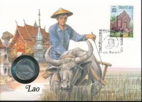 Laosz 1988. 10K Cu-Ni borítékban, bélyegzéssel T:UNC Laos 1988. 10 Kip Cu-Ni "Five-masted Clipper" in envelope with stamp and cancellation C:UNC