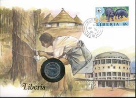 Libéria 1977. 5c felbélyegzett borítékban, bélyegzéssel, német nyelvű leírással T:UNC Libéria 1977. 5 Cents in envelope with stamp and cancellation, with German description C:UNC