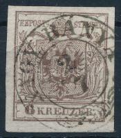 1850 6kr HP III lemezhibás bélyeg papírránccal NAGY BÁNYA