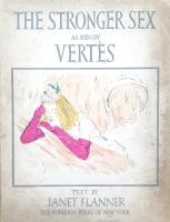 Vertés, (Marcel) [Vértes Marcell]:  The Stronger Sex as seen by Vertés. Text by Janet Flanner. (Számozott.) New York, (1941). The Hyperion Press (The Duenewald Printing Corporation). [64] p. + 24 t. (20 színes). Folio. Egyetlen kiadás. Vértes Marcell, nemzetközi nevén Marcel Vertés (1895-1961) magyar származású francia grafikus és festőművész limitált példányszámban, 1750 példányban megjelent albuma. Példányunk sorszáma: 1353. Kolofon: ,,This album was edited by André Gloeckner and was published in a limited edition of one thousand and seven hundred and fifty copies by The Hyperion Press of New York in September MCMXLI. The text was set in Caslon. The hand-colored plates were printed by the Creative Printmakers Group. Paper was specially made by Henry Lindenmeyr & Sons. Printing and binding by The Duenewald Corporation. This is number 1353. Vértes Marcell grafikusművész a budapesti Képzőművészeti Főiskolán tanult, élclapokat és társasági magazinokat illusztrált. A Tanácsköztársaság számára készített plakátjai miatt 1919-ben elhagyta az országot. Bécsi tartózkodását huzamosabb párizsi évek követték, ahol számos grafikában örökítette meg a kávézók, orfeumok, nyilvánosházak bohém világát. A művészi tevékenysége miatt a Francia Becsületrendet is elnyerő művész 1940-ben az Egyesült Államokba távozott. Finoman erotikus rajzain szeretők, szerelmi jelenetek, a cirkusz, a mulatók világa elevenedik meg. Az első előzéken kereskedői könyvjegy. Színes, illusztrált, enyhén sérült, enyhén elszíneződött kiadói egészvászon kötésben.