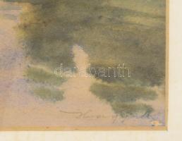 Hangya (...) jelzéssel (Hangya András?): Vízparti táj. Akvarell, papír, üvegezett fakeretben, 29×40 ...