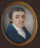 Jelzés nélkül: Férfi portré. Olaj, csont, dekoratív fakeretben, 4x3 cm