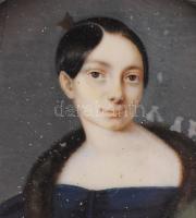 Jelzés nélkül: Női portré. Olaj, karton, dekoratív fakeretben, d: 7 cm