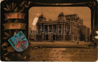 1902 Zagreb, Kazaliste / színház / theatre. Art Nouveau coat of arms litho (EK)