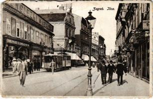 1918 Zagreb, Ilica, Englezki Magazin, M. Neumann, Ljekarna, M. Neumann / street, shops, pharmacy, tram (EK)