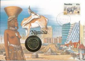 Namíbia 1993. 1D felbélyegzett borítékban, bélyegzéssel, német nyelvű leírással T:UNC Namibia 1993. 1 Dollar in envelope with stamp and cancellation, with German description C:UNC