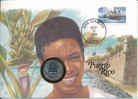 Amerikai Egyesült Államok / Puerto Rico 1993P 25c Cu-Ni felbélyegzett borítékban, bélyegzéssel, német nyelvű leírással T:UNC  USA / Puerto Rico 1993P 25 Cents Cu-Ni in envelope with stamp, cancellation and a prospectus in german C:UNC