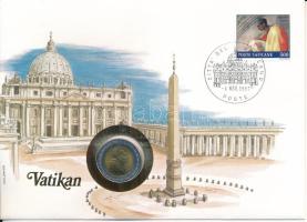 Vatikán 1982. 500L bimetál II. János Pál felbélyegzett borítékban, bélyegzéssel, német nyelvű tájékoztatóval T:UNC  Vatican City 1982. 500 Lire bimetallic John Paul II in envelope with stamp, cancellation and a prospectus in german C:UNC