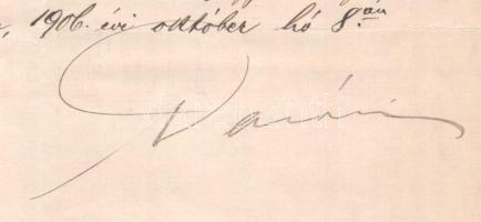 1909 Darányi Ignác (1849-1927) földművelésügyi miniszter autográf aláírásával ellátott levél, fejléc...