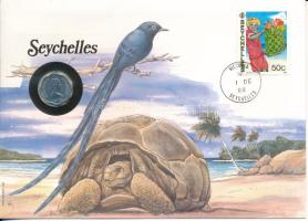 Seychelles-szigetek 1975. 5c felbélyegzett borítékban, bélyegzéssel, német nyelvű leírással T:UNC  Seychelles 1975. 5 Cents in envelope with stamp and cancellation, with German description C:UNC