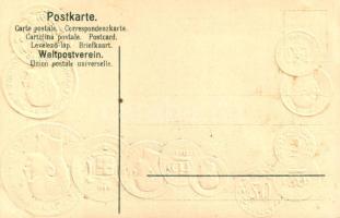 Griechenland. Postkarte mit Nationalflagge / Greek set of coins, currency exchange chart and flag. H...