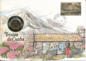 Nagy-Britannia / Tristan da Cunha 1989. 20p felbélyegzett borítékban, bélyegzéssel, német nyelvű leírással T:UNC patina  Great Britain / Tristan da Cunha 1989. 20 Pence in envelope with stamp and cancellation, with German description C:UNC patina