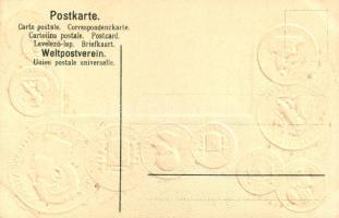 Spanien. Postkarte mit Nationalflagge / Spanish set of coins, currency exchange chart and flag. H.S....