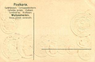 Venezuela. Postkarte mit Nationalflagge / Venezuelan set of coins, currency exchange chart and flag....