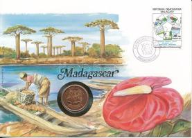 Madagaszkár 1992. 5A acél felbélyegzett borítékon, bélyegzéssel, német nyelvű leírással T:UNC  Madagascar 1992. 5 Ariary steel in envelope with stamp, with German description C:UNC