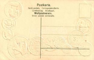 Chile. Münzenkarte und Nationalflagge / Chilean set of coins, currency exchange chart and flag. H.S....