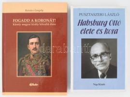 2 db Habsburg családdal kapcsolatos könyv: Kovács Gergely: Fogadd a koronát! Károly magyar király hitvalló élete. Bp., 2004, Új Ember. Fekete-fehér képekkel illusztrálva. Kiadói kartonált papírkötés, jó állapotban. + Pusztaszeri László: Habsburg Ottó élete és kora. Bp., 1999, Nap Kiadó. Kiadói kartonált papírkötés.